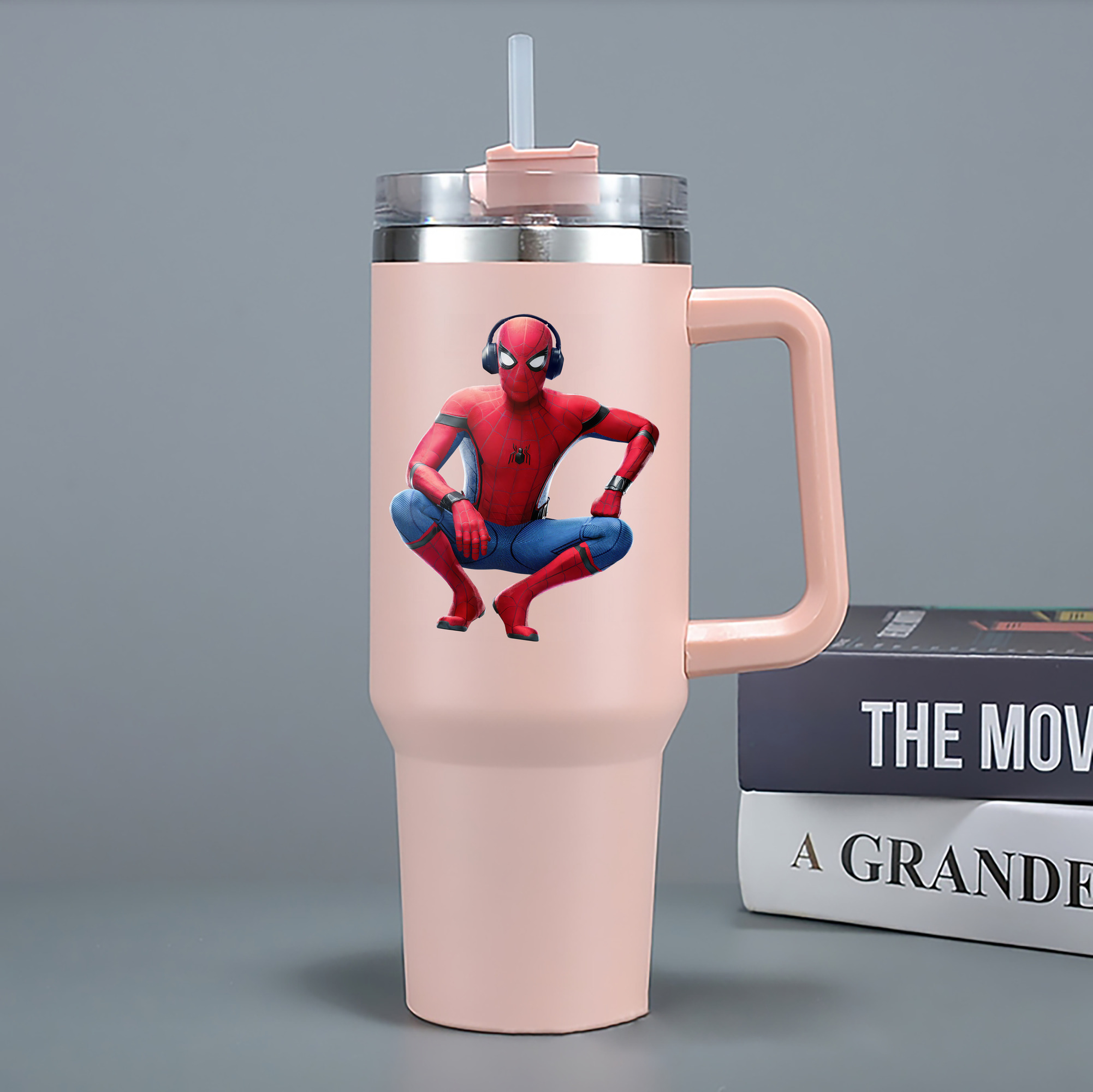 （画像用） Spider Man スパイダーマン 1200mL車用タンブラー - クリスタルステッカー（プラスチックストロー付き）